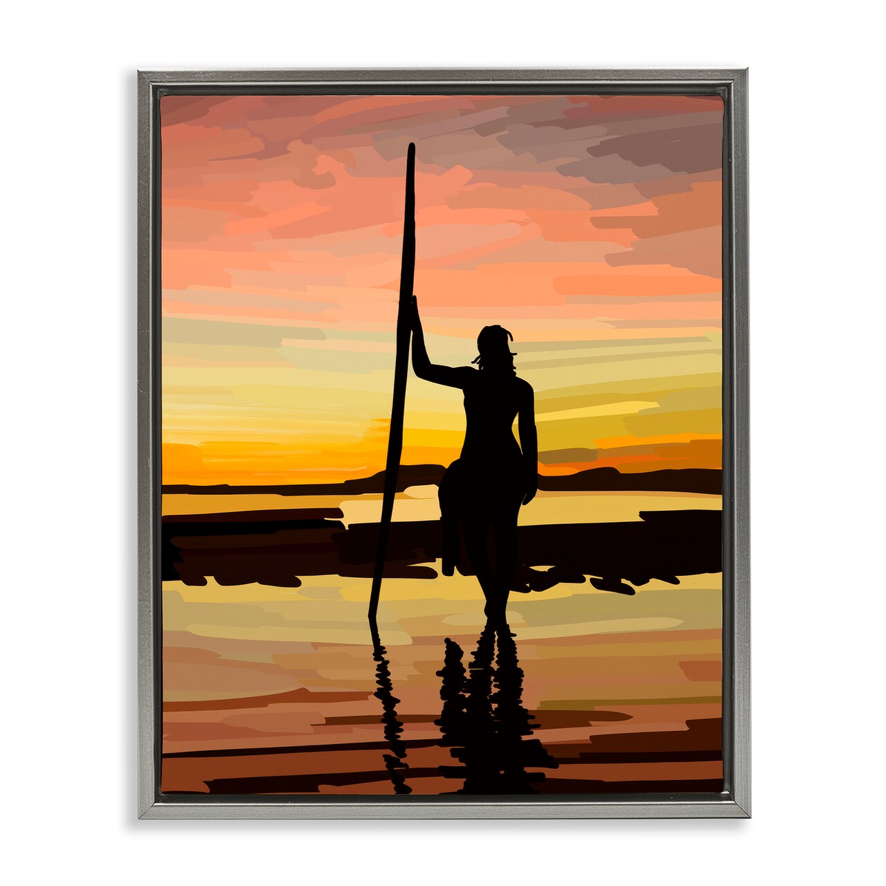 Stupell Industries Sunset Surfer Silhouette Framed Floater Canvas Wall Art Design by Amelia Noyes